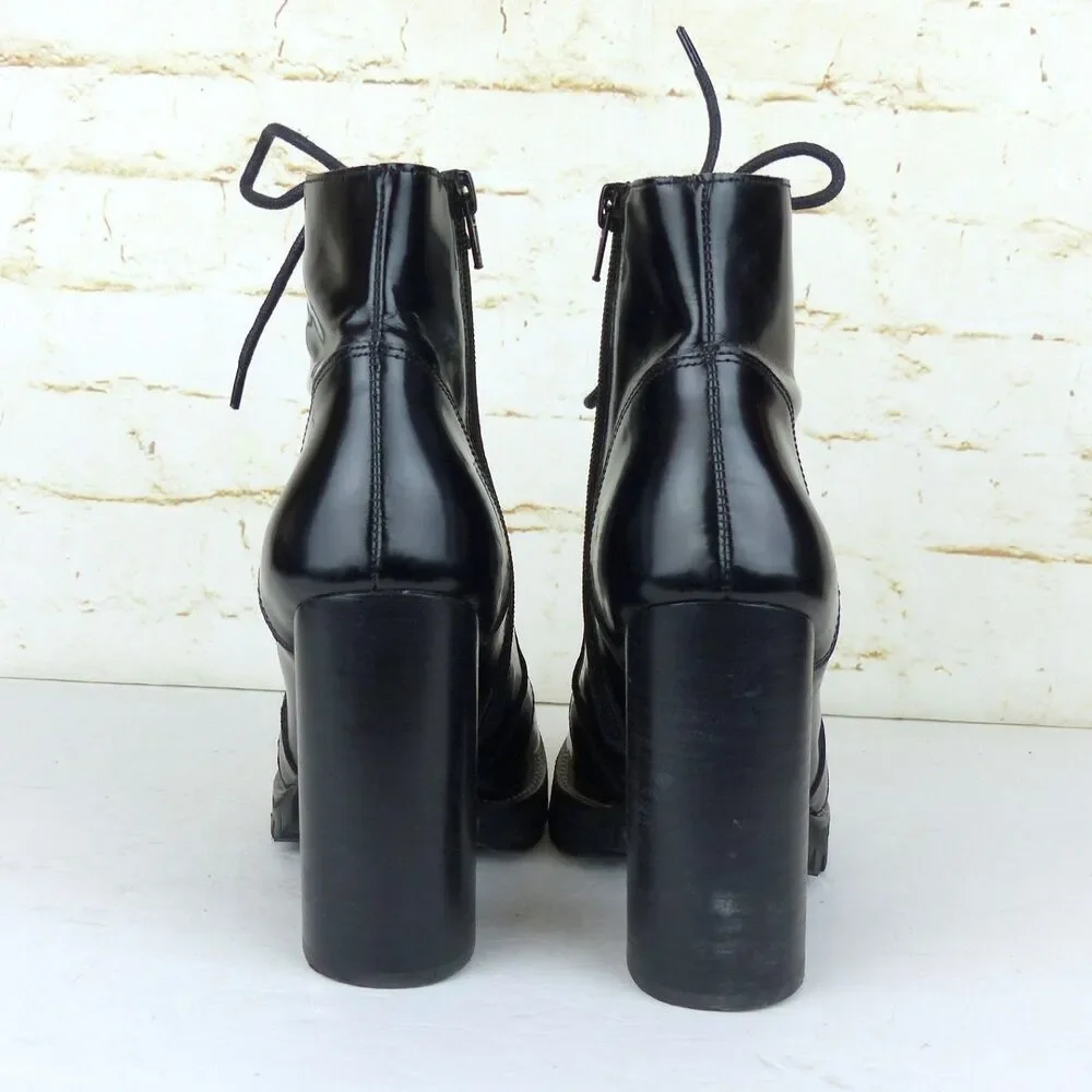 Jeffrey Campbell Legion Boot Women 8.5M Black Leather Heel Lace Zip Lug Ankle - Picture 6 of 13